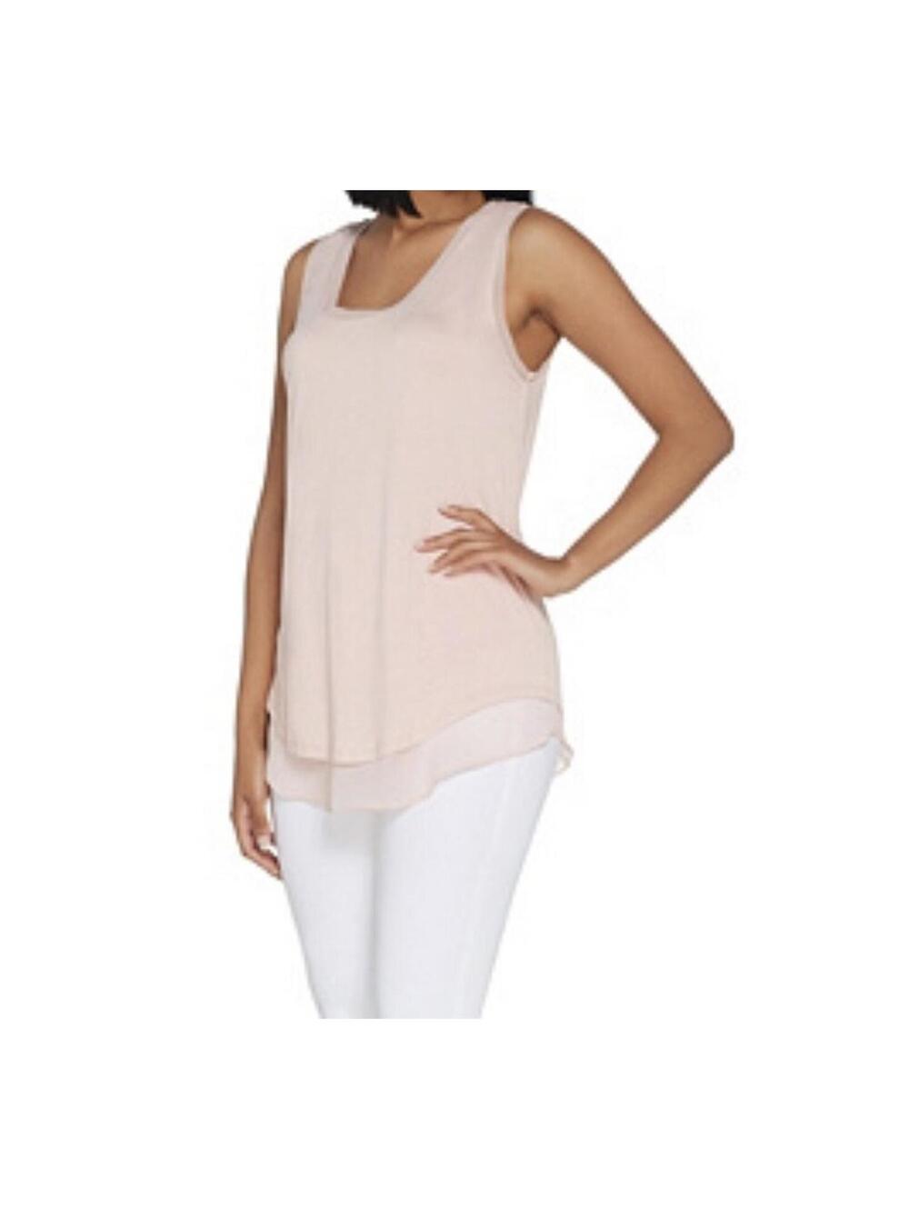 3298 Lisa Rinna Collection Knit Tank with Chiffon Trim ROSE size S